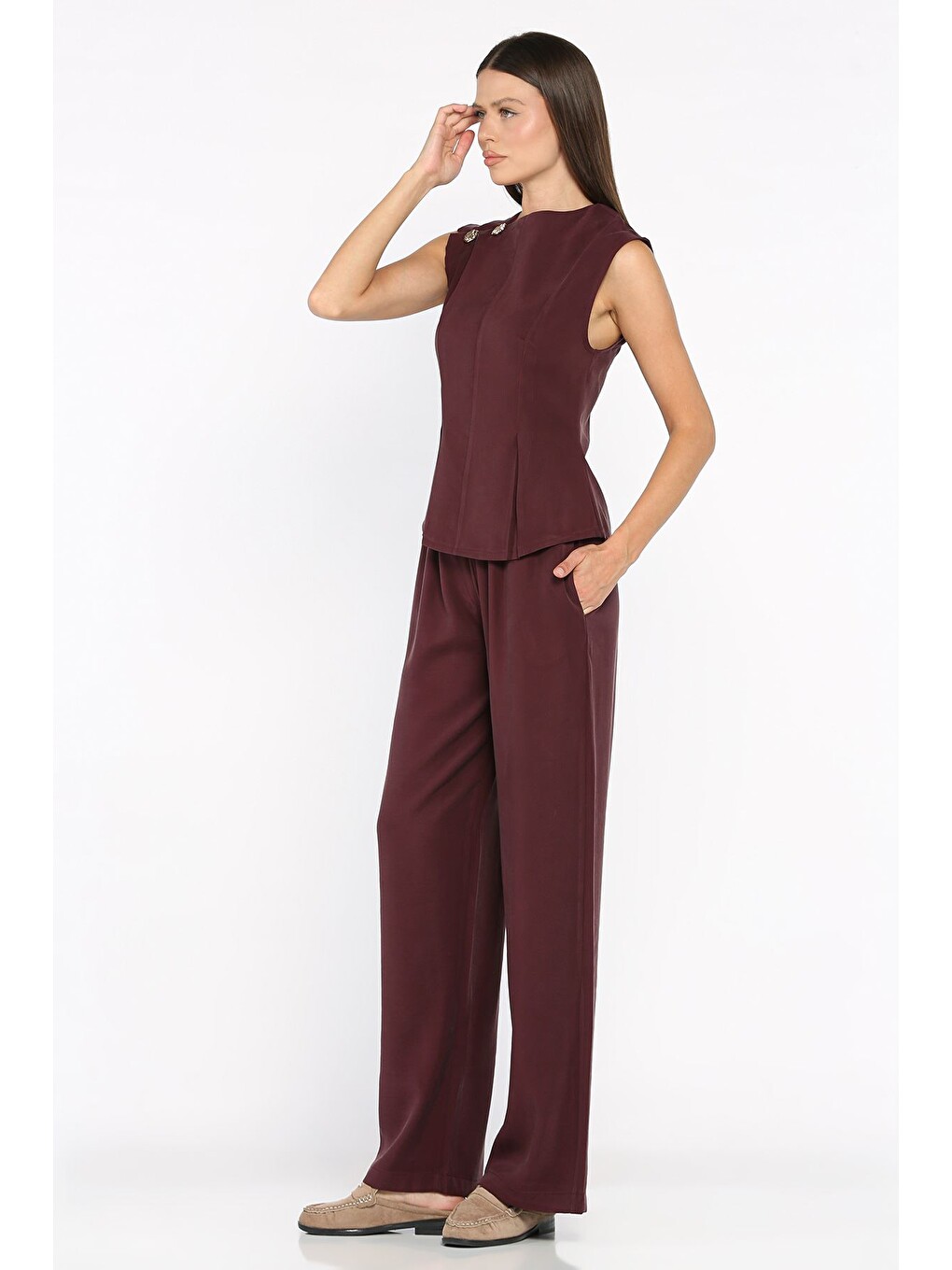 Mürdüm Modal Kumaş Bluz Pantolon İkili Takım-2