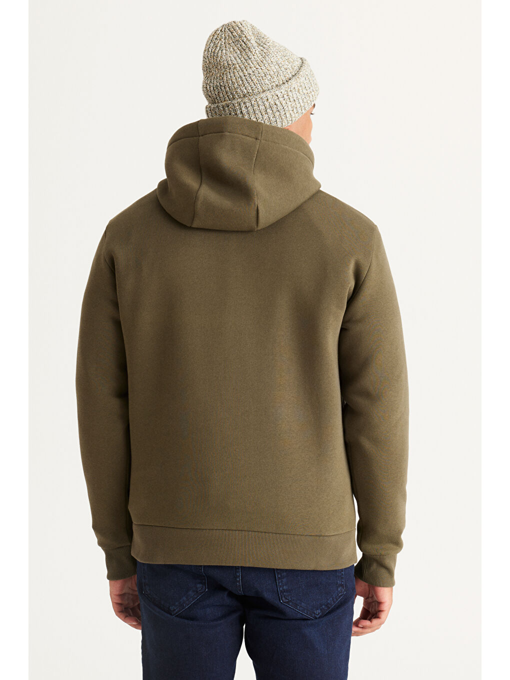 Erkek Haki-Siyah Pamuklu Standart Fit Normal Kesim Kapüşonlu Kanguru Cepli Eşofman Takımı-9