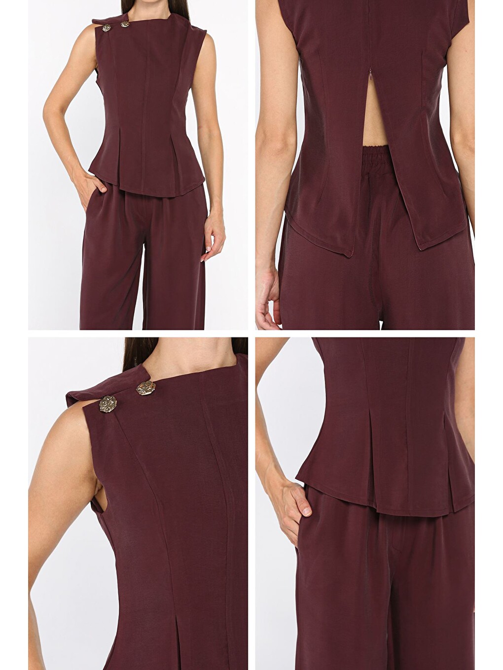 Mürdüm Modal Kumaş Bluz Pantolon İkili Takım-4