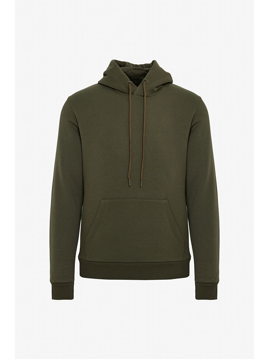 Erkek Haki-Siyah Pamuklu Standart Fit Normal Kesim Kapüşonlu Kanguru Cepli Eşofman Takımı-11