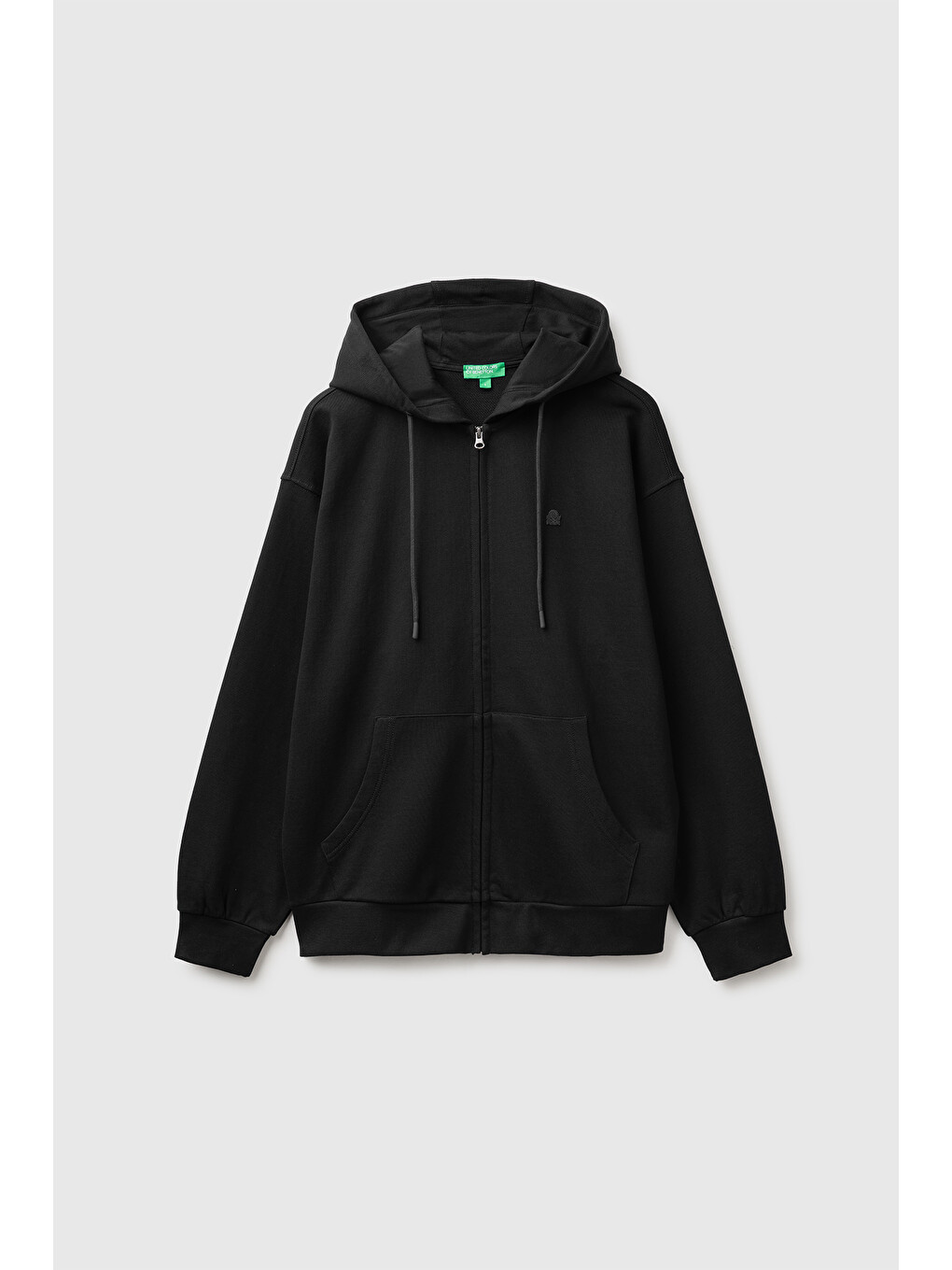 Erkek Siyah %100 Pamuk Dar Kesim Fermuarlı Kapüşonlu Sweatshirt