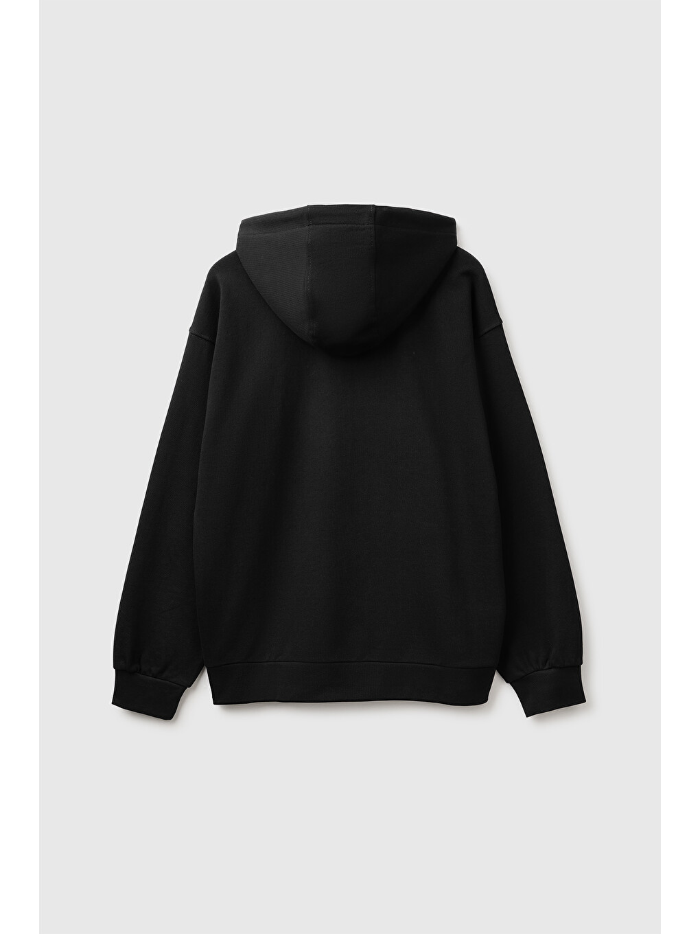 Erkek Siyah %100 Pamuk Dar Kesim Fermuarlı Kapüşonlu Sweatshirt-1