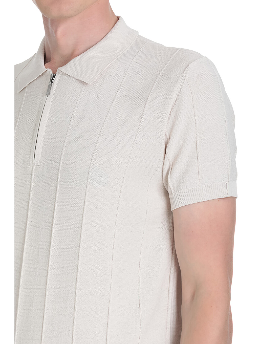Bej Taş Regular Fit Polo Yaka Rayon Tişört-3