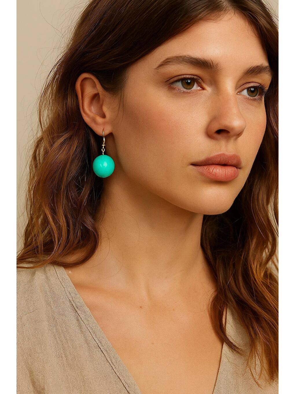 Turkuaz 20mm Büyük Boncuklu Küpe