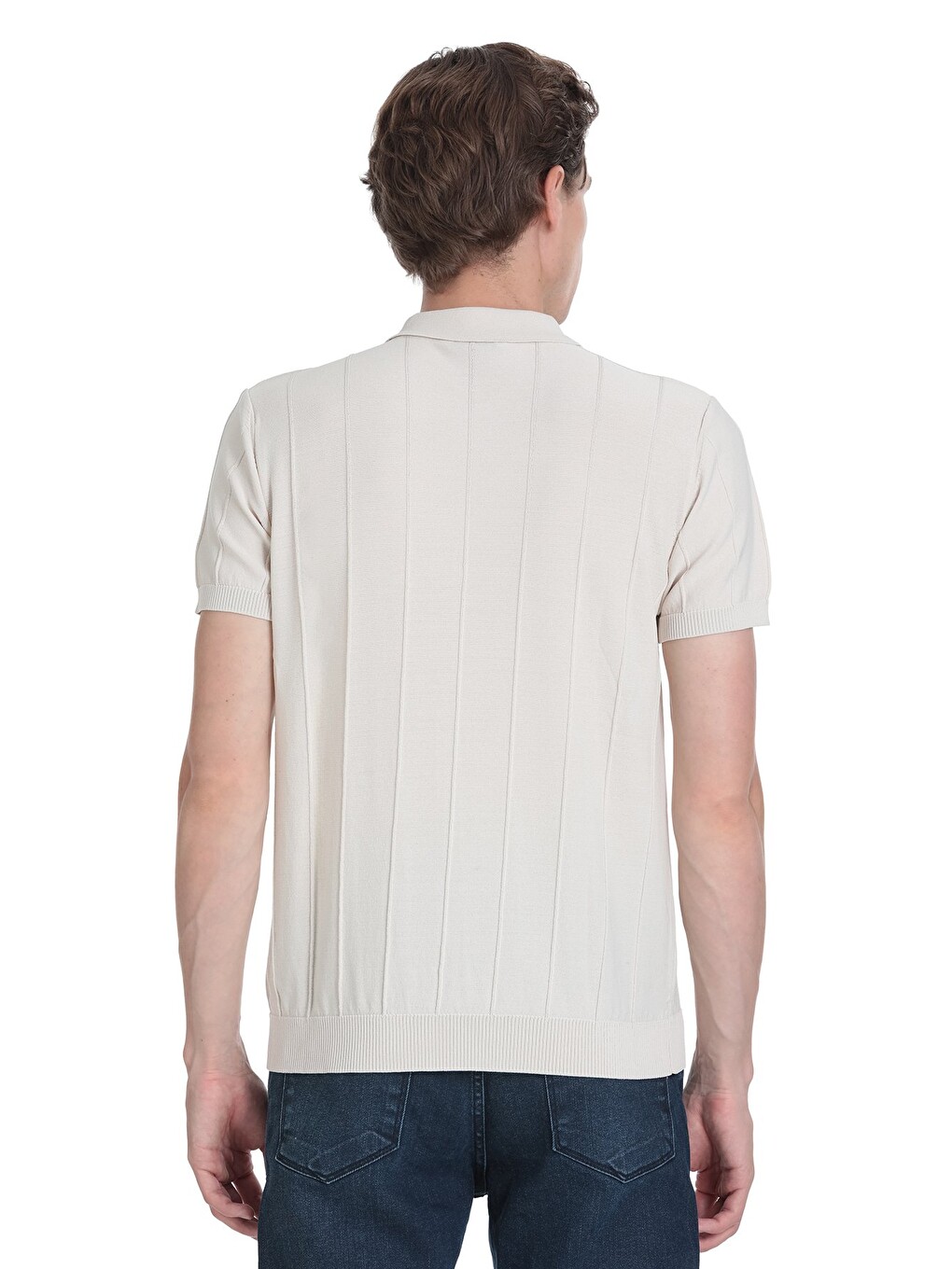 Bej Taş Regular Fit Polo Yaka Rayon Tişört-4