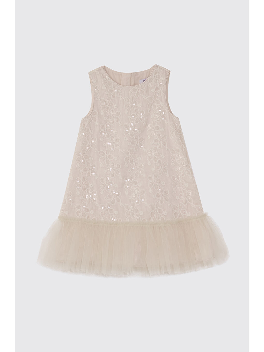 Kız Çocuk İşlemeli Ekru Parti Elbsesi