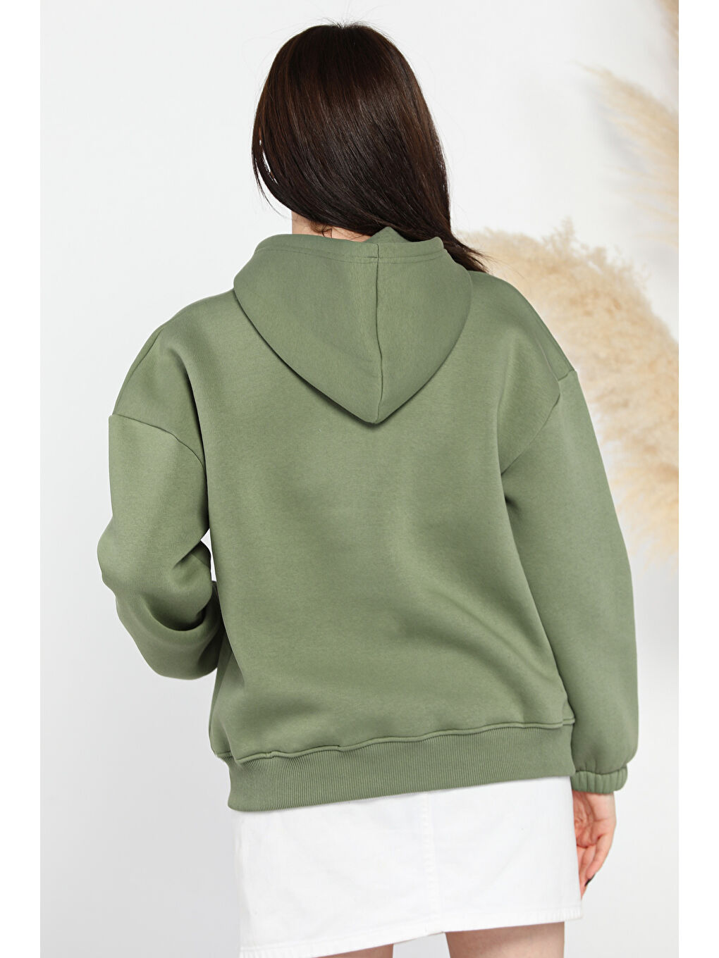 Haki Kadın Şardonlu Kanguru Cepli Düğme Detaylı Sweatshirt-2