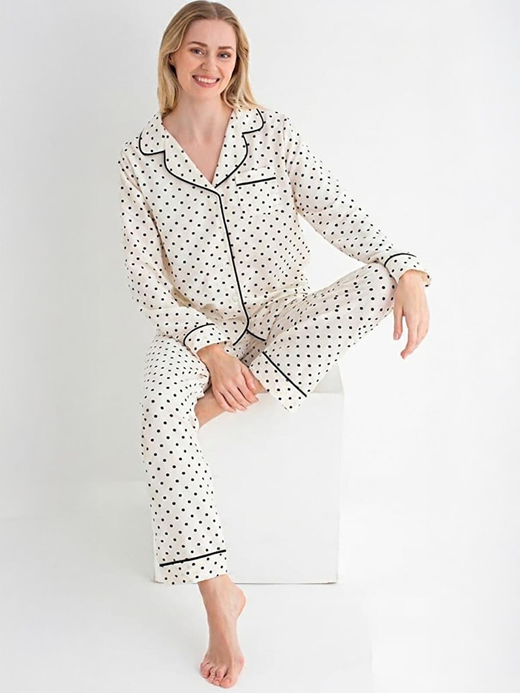 Dofi Kadın Desenli S-xl Pijama Takımı - Ekru-1