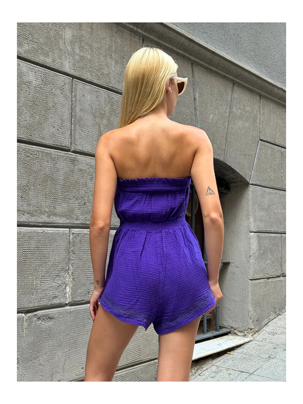 Kadın Mor Beli Lastikli Straplez Tulum HZL25S-ZK11121-4