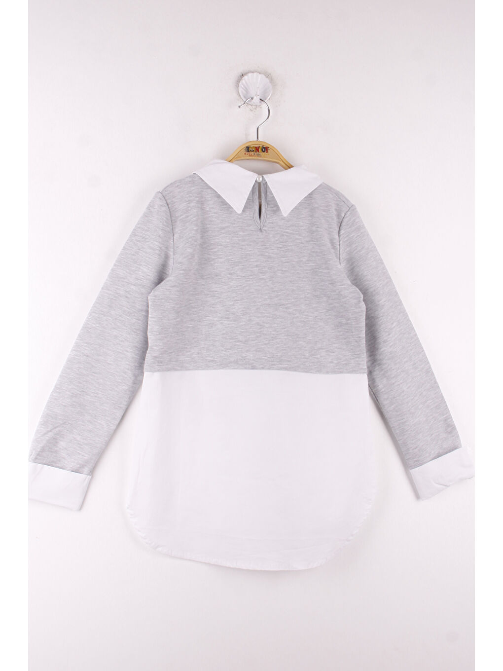Gri Kız Çocuk Gömlek Detaylı Yakası İncili Okul Sweatshirt-1
