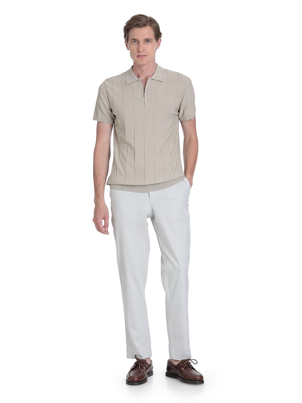 Bej Vizon Regular Fit Polo Yaka Rayon Tişört-1