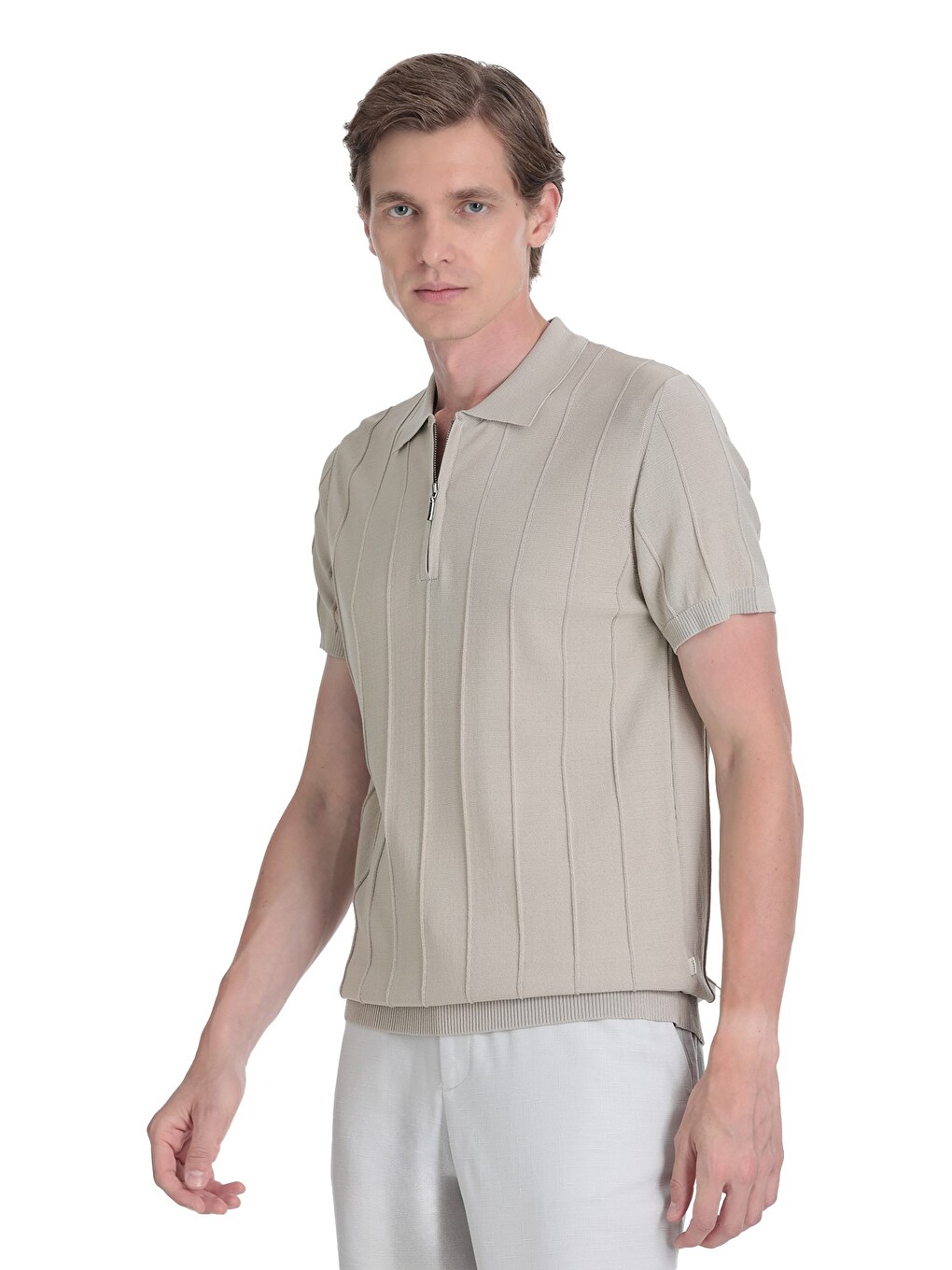 Bej Vizon Regular Fit Polo Yaka Rayon Tişört-2
