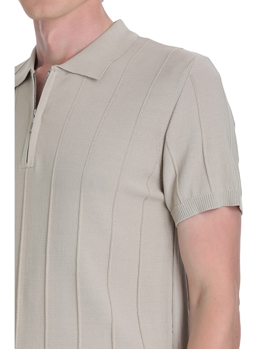 Bej Vizon Regular Fit Polo Yaka Rayon Tişört-3