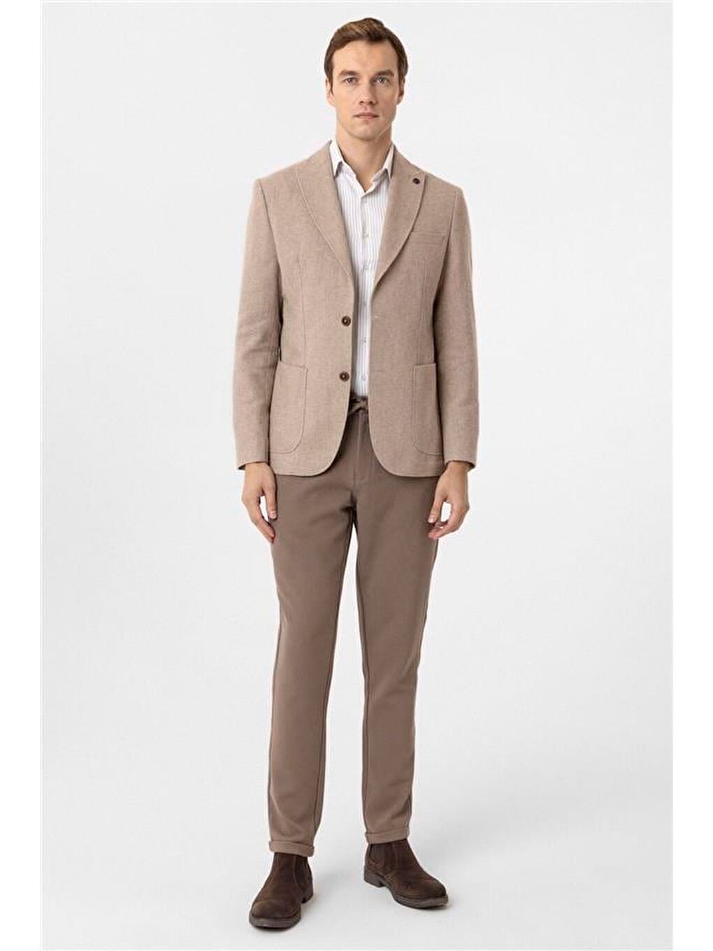 Bej Slim Sivri Yaka 6 Drop Ceket-2