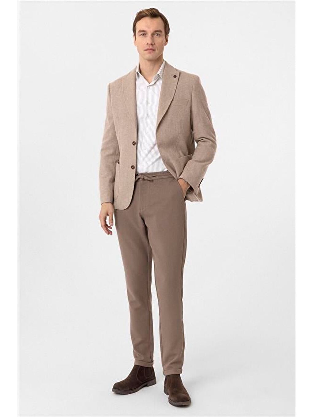 Bej Slim Sivri Yaka 6 Drop Ceket-3