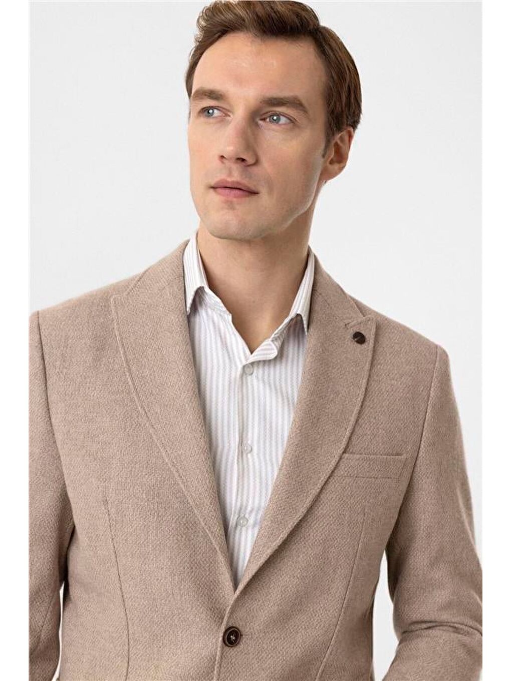 Bej Slim Sivri Yaka 6 Drop Ceket-4