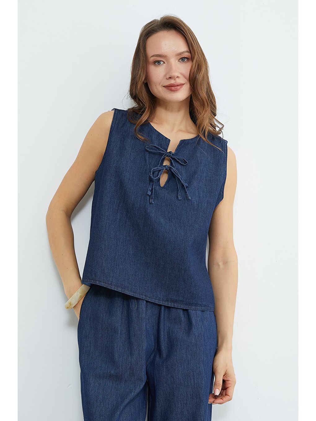 Lacivert Önü Bağlamalı Cepli Jean 2 Li Takım-1