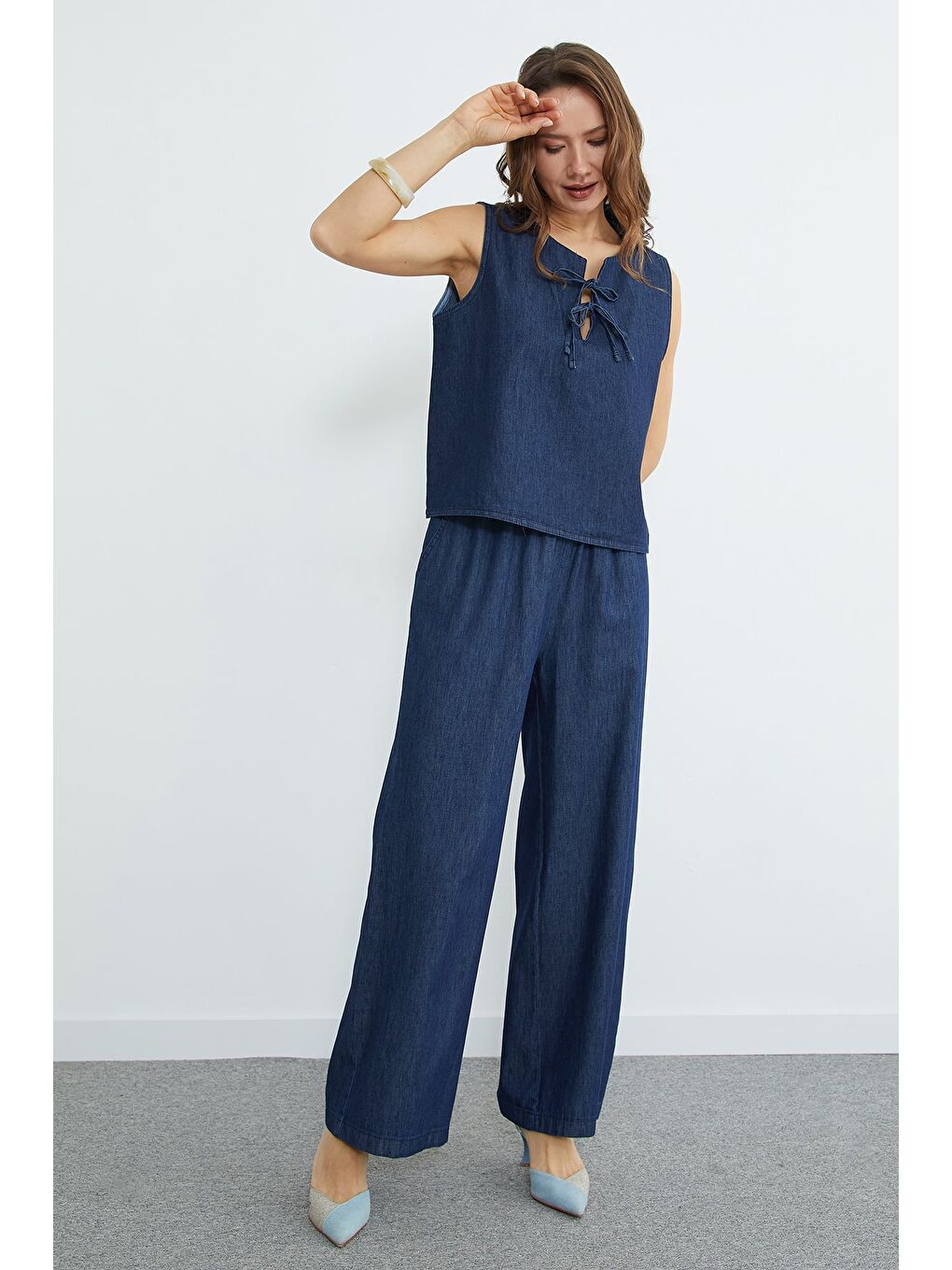 Lacivert Önü Bağlamalı Cepli Jean 2 Li Takım-3