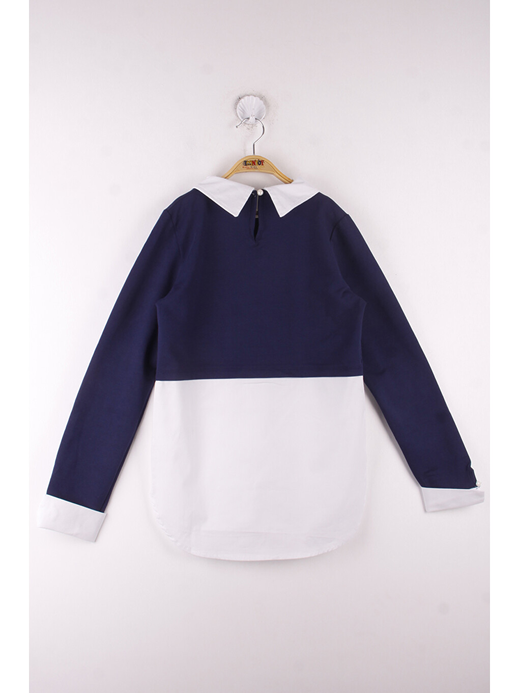 Lacivert Kız Çocuk Gömlek Detaylı Yakası İncili Okul Sweatshirt