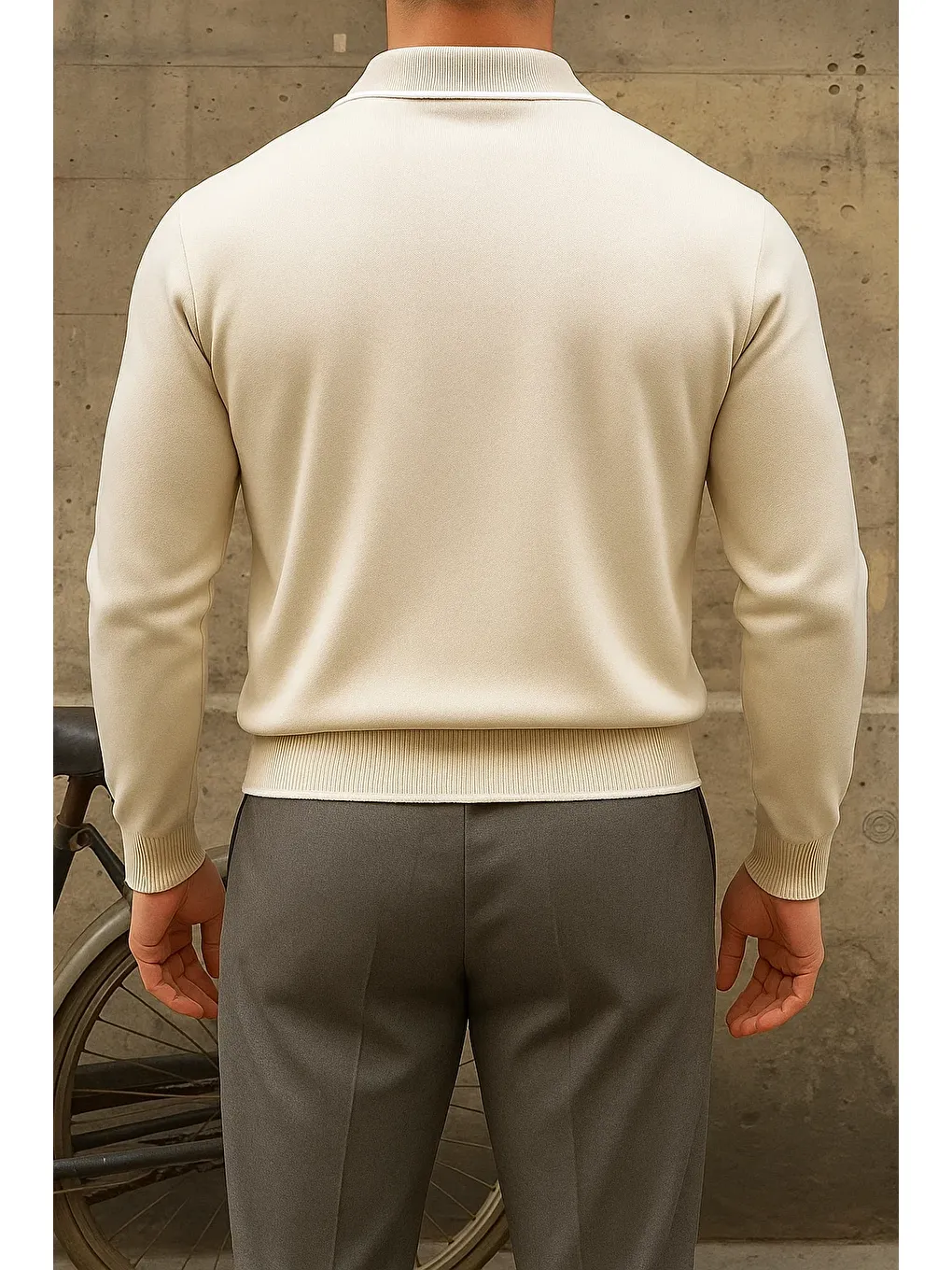 Ekru Erkek Günlük Çizgili Trend Krem Polo Yaka Kazak-5