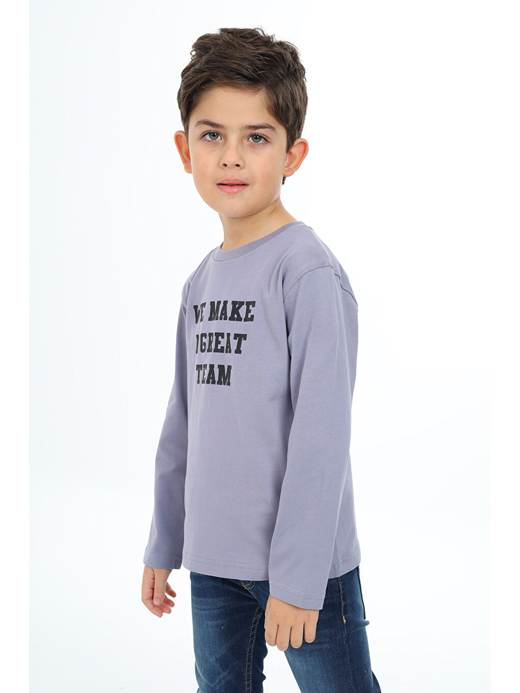 Gri Erkek Çocuk Baskılı Tişört-1