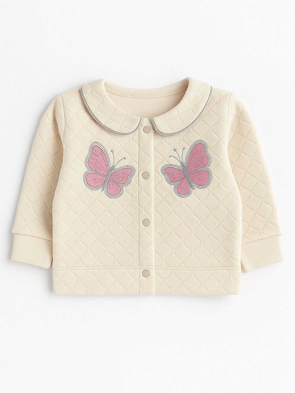 Ekru Kız Bebek Kelebekli Alt-Üst Takım 3lü Pamuklu-1