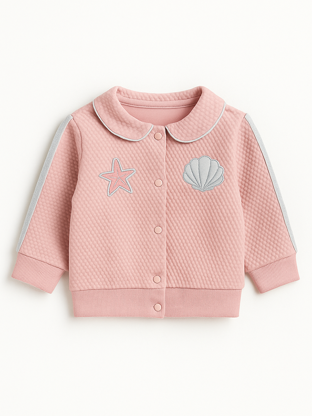 Pembe Kız Bebek DenizKızı 3lü Alt-Üst Hırkalı Takım Pamuklu-2