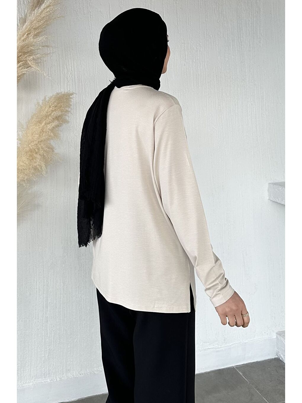 Bej Taşlı Tesettür Anne Penye Bluz-4