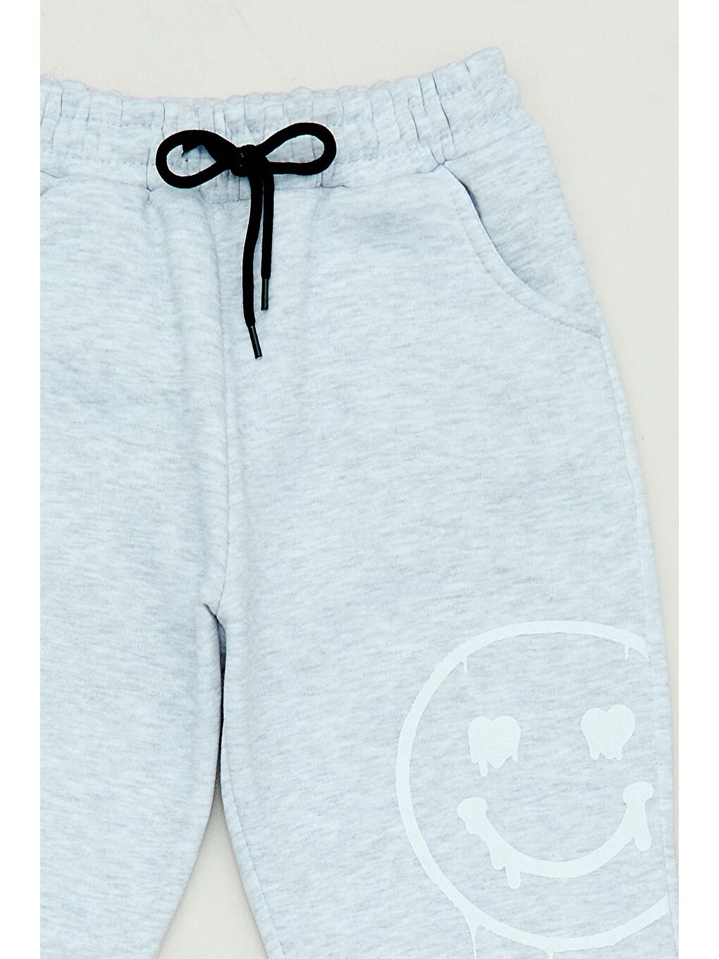 Gri 3 İplik Gülen Yüz Baskılı Kız Çocuk Eşofman Altı-2