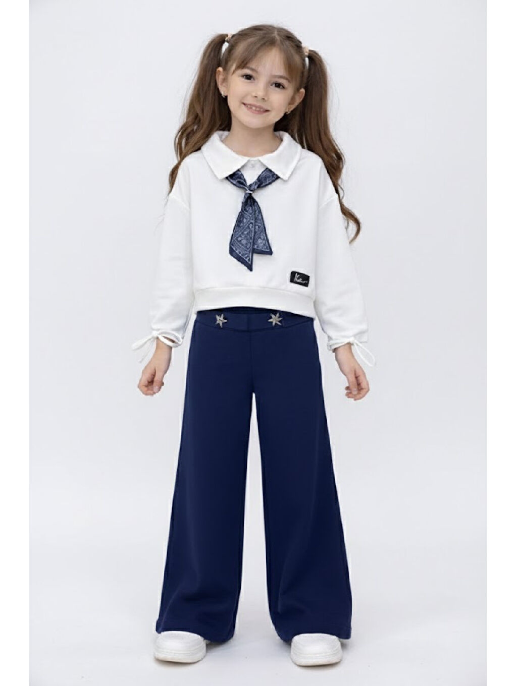 İndigo Kız Çocuk Saten Fular Detaylı Alt-Üst Takım 4-14 Yaş 12518HC-1
