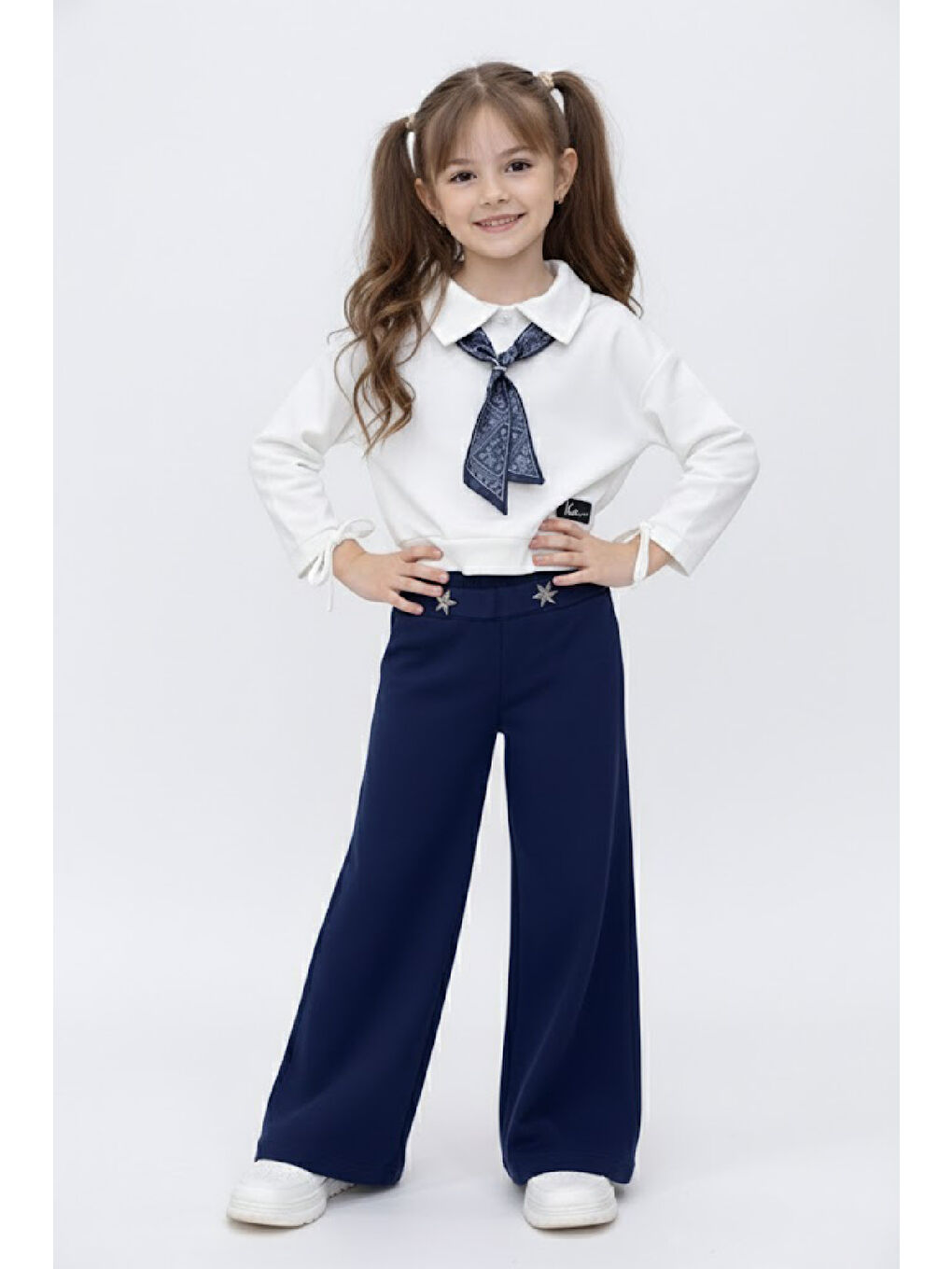 İndigo Kız Çocuk Saten Fular Detaylı Alt-Üst Takım 4-14 Yaş 12518HC-2
