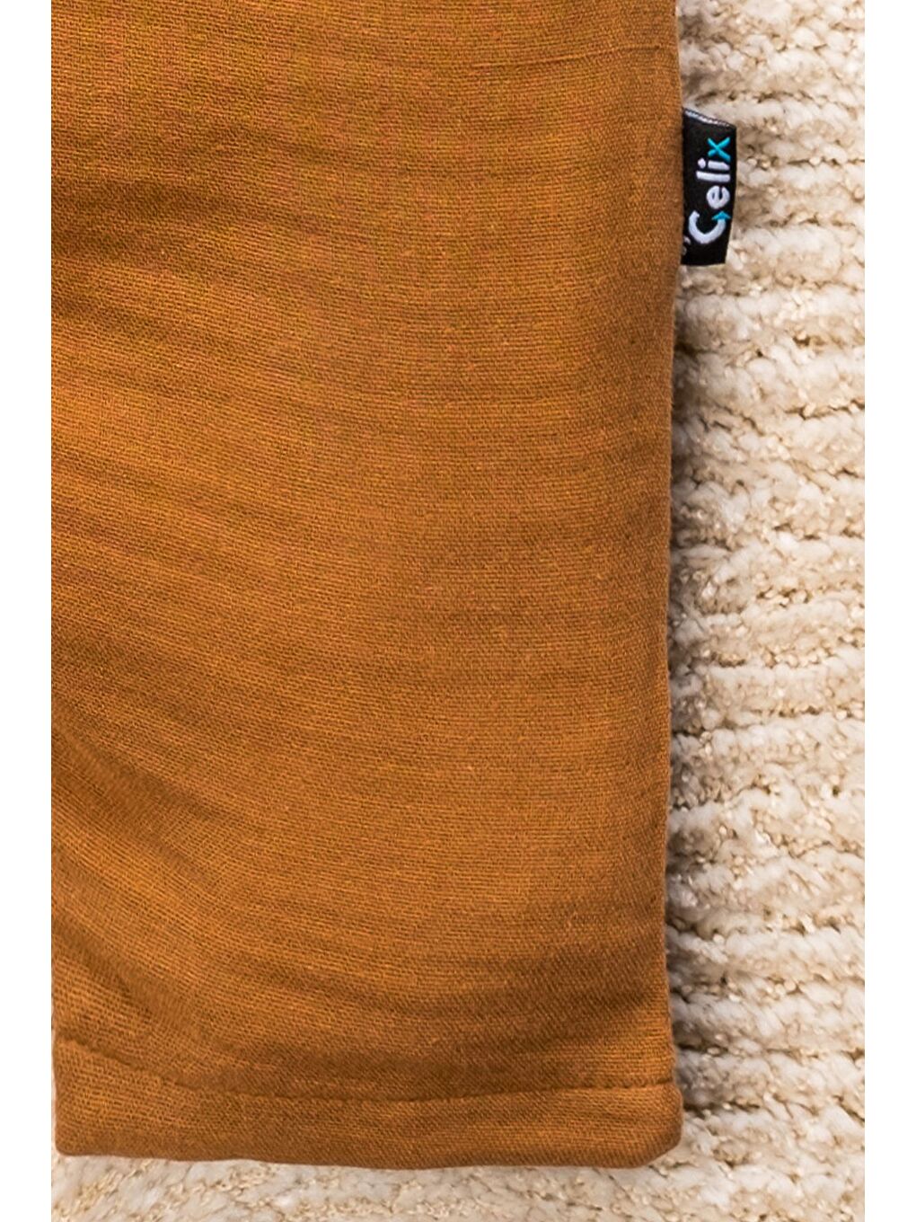 Kahverengi Organik Pamuk Tahta Düğmeli Müslin Cepli Tulum-5