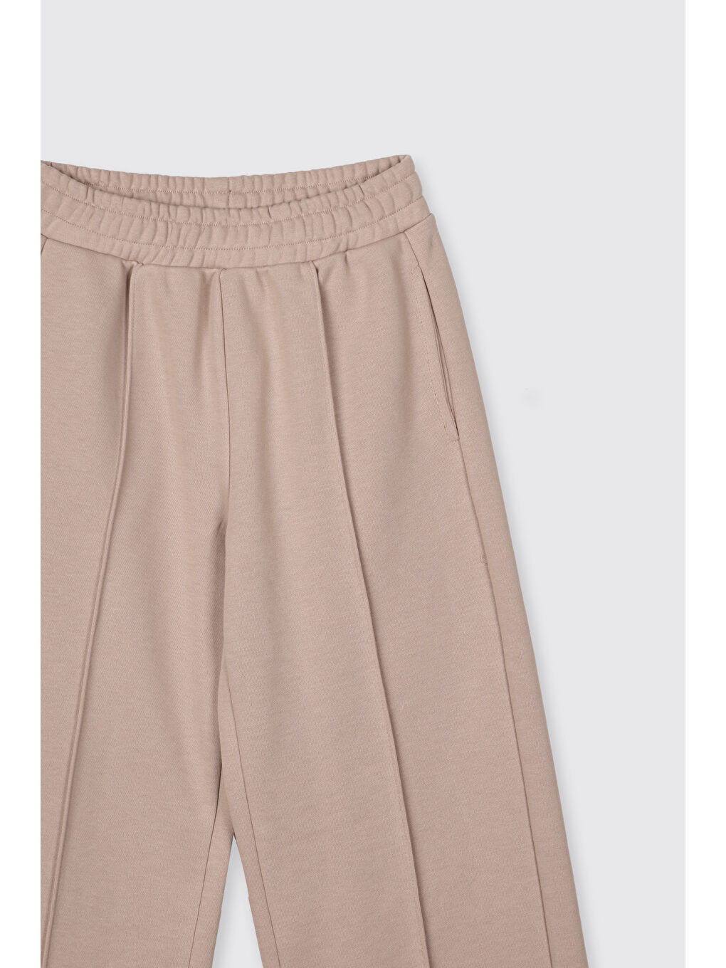 Kız Çocuk Beli Lastikli Bol Paça Dikiş Detaylı Bej Eşofman Altı-1