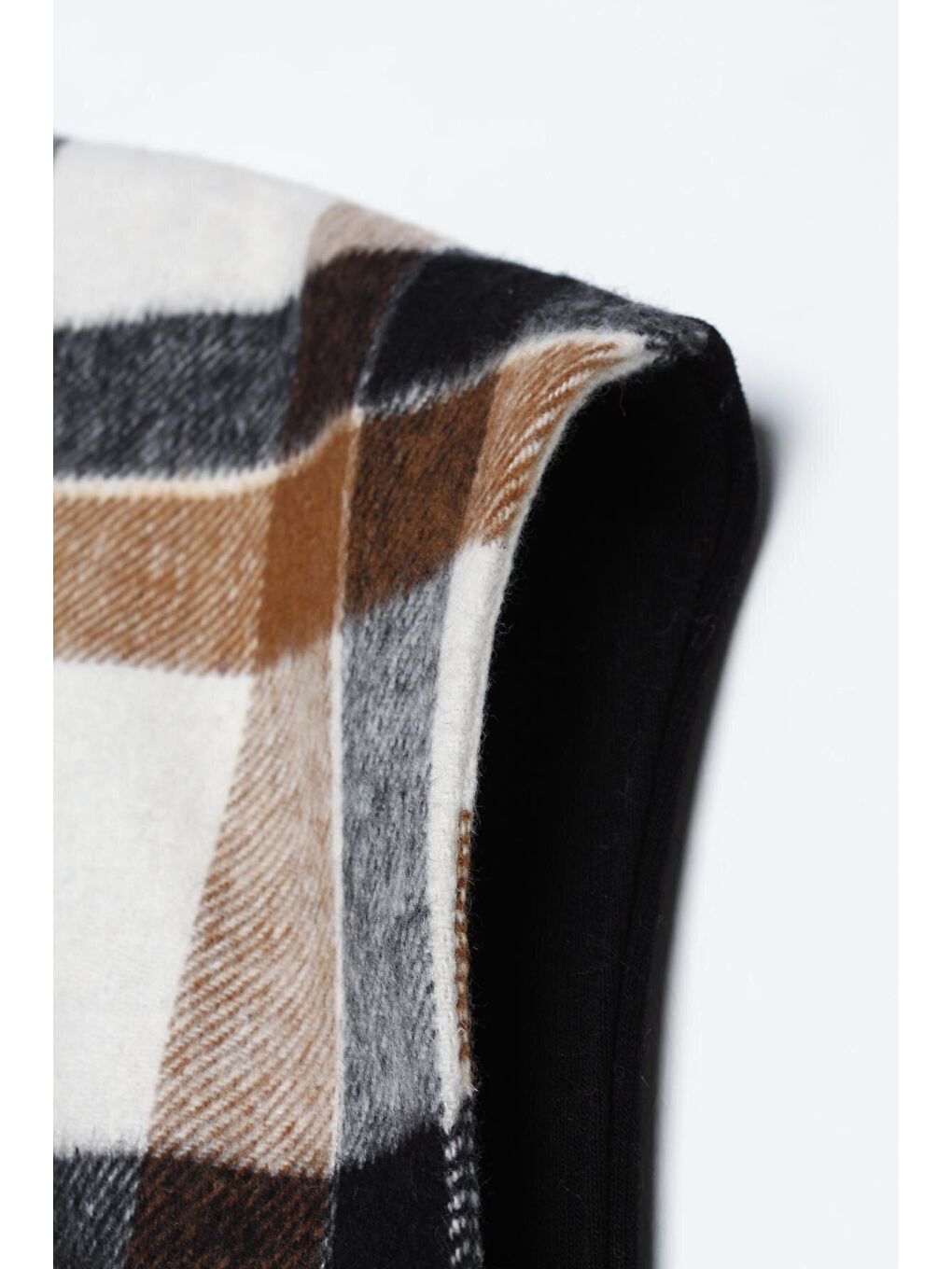 Sarı Ekru-Hardal Oversize Ekose Desenli Yırtmaçlı Süveter-4