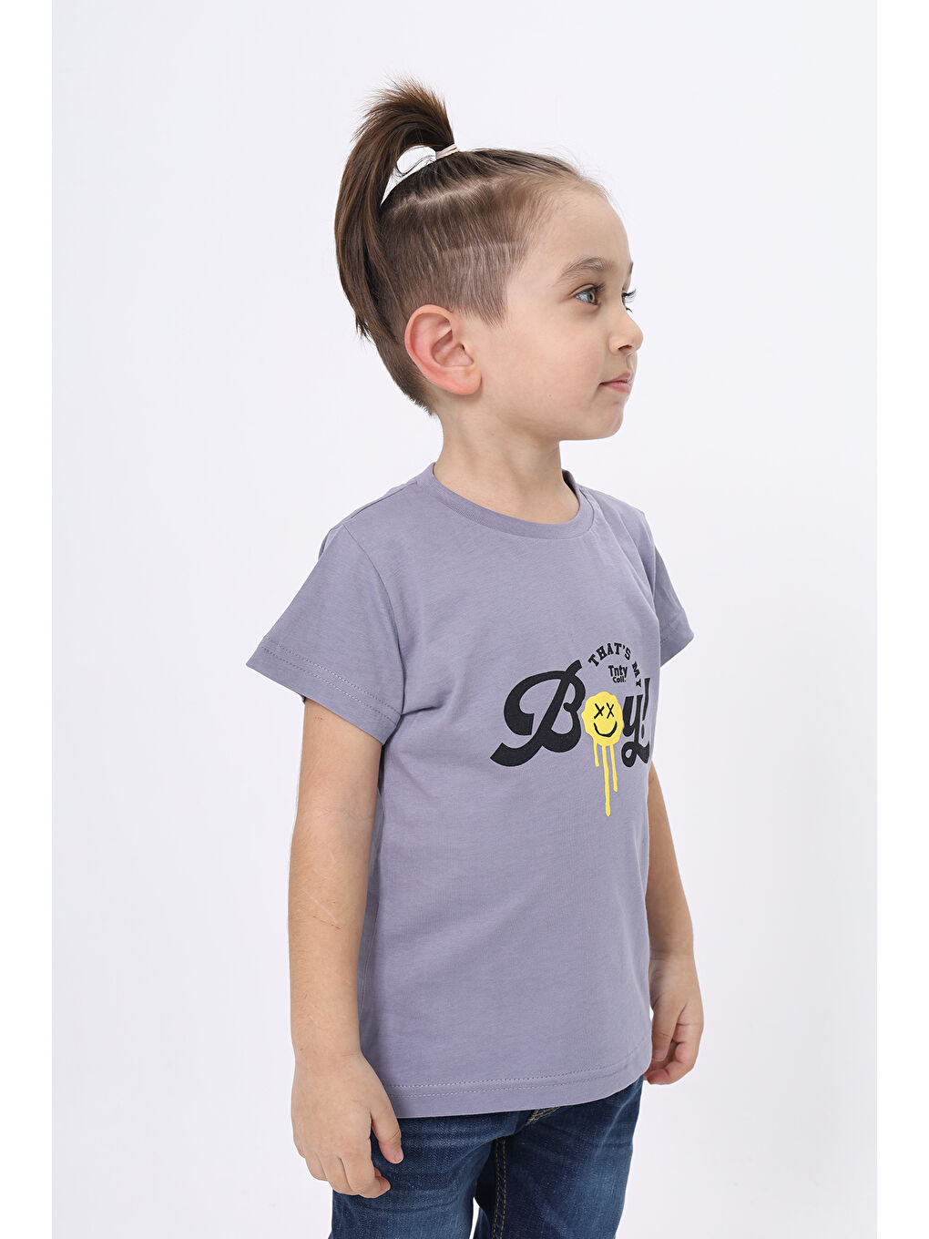 Gri Erkek Çocuk Baskılı Tişört-1