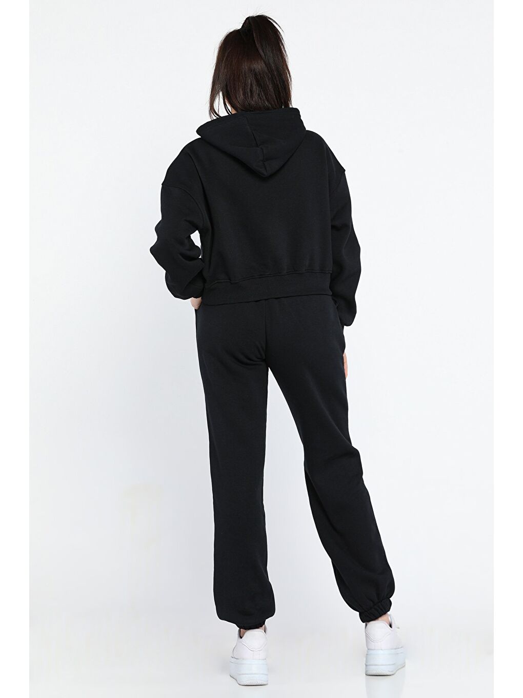 Lacivert Kadın Kapüşonlu Üç İplik Şardonlu Eşofman Takımı-2