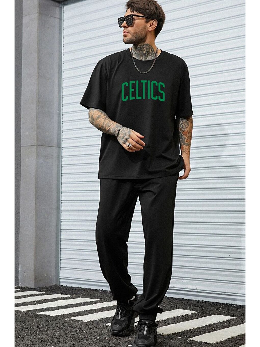 uyguntarz Siyah Unisex Celtics Baskılı 2'li Eşofman Takımı