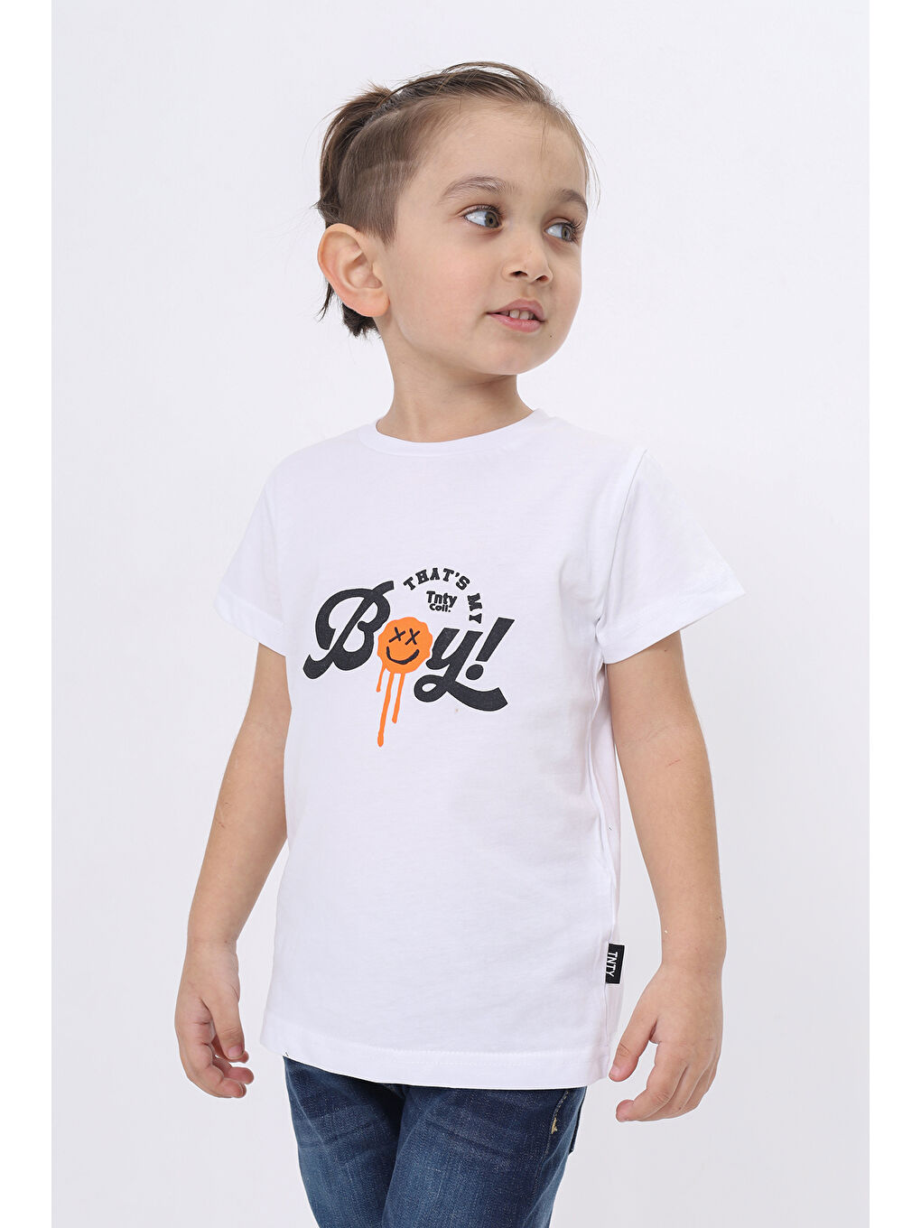 Beyaz Erkek Çocuk Baskılı Tişört-1