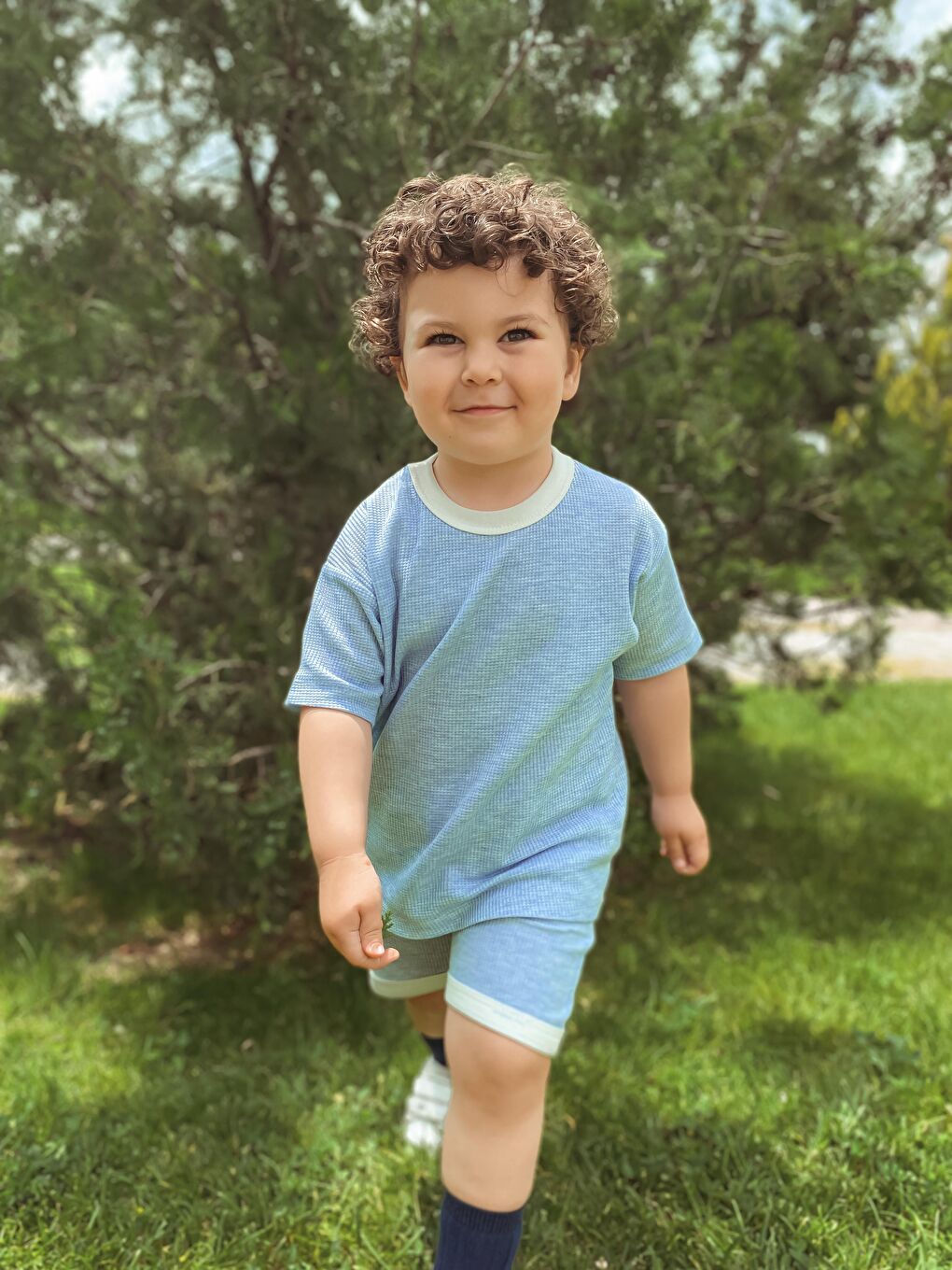 Mavi Oversize Waffle Takım-6