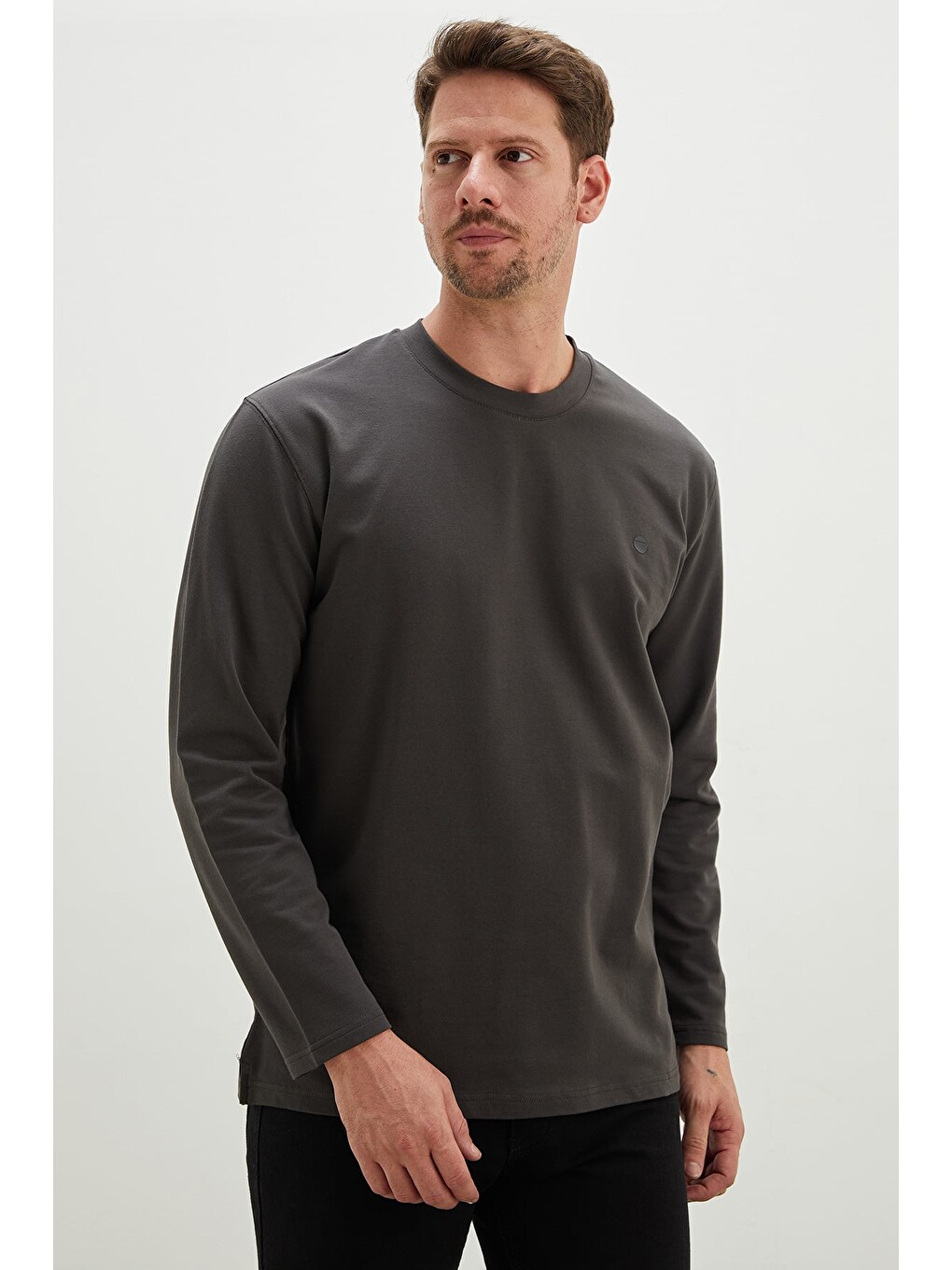 Antrasit Baskılı Bisiklet Yaka Sweatshirt-1