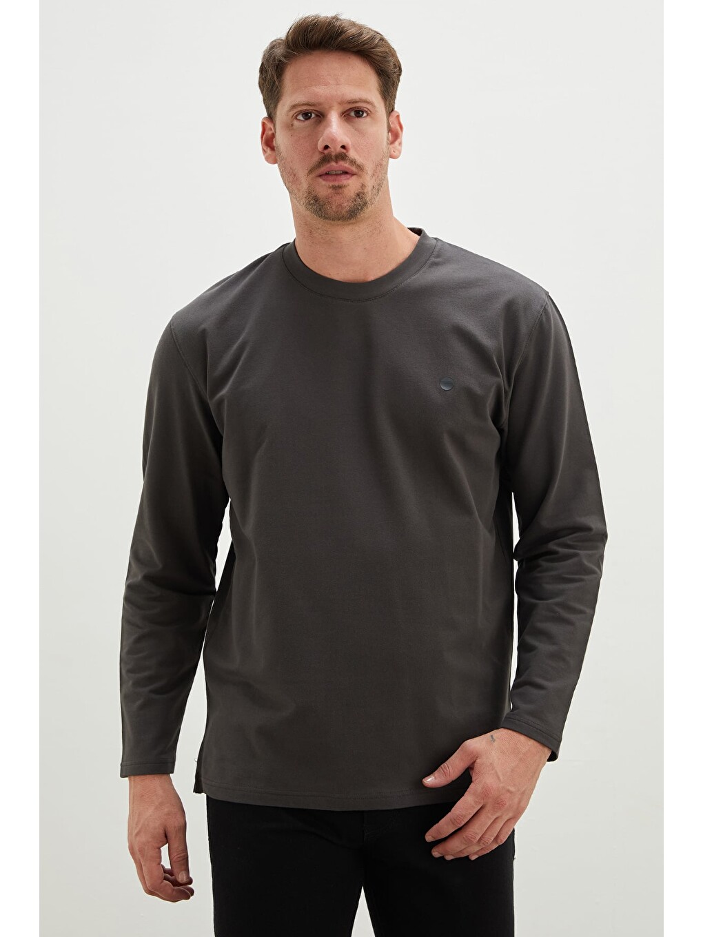 Antrasit Baskılı Bisiklet Yaka Sweatshirt-2
