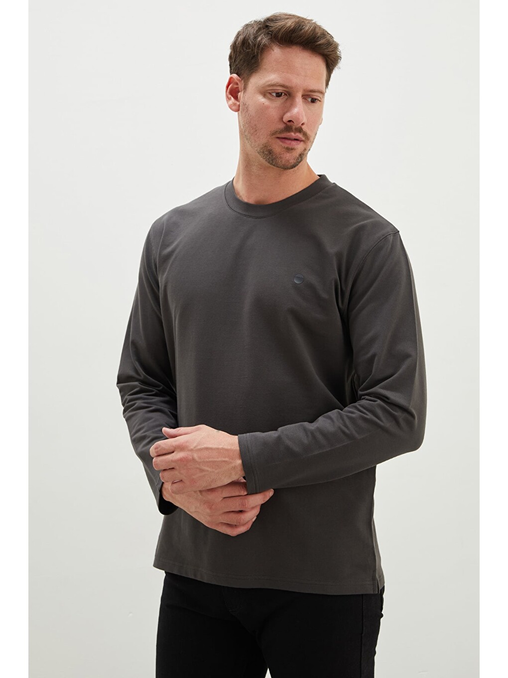 Antrasit Baskılı Bisiklet Yaka Sweatshirt-4