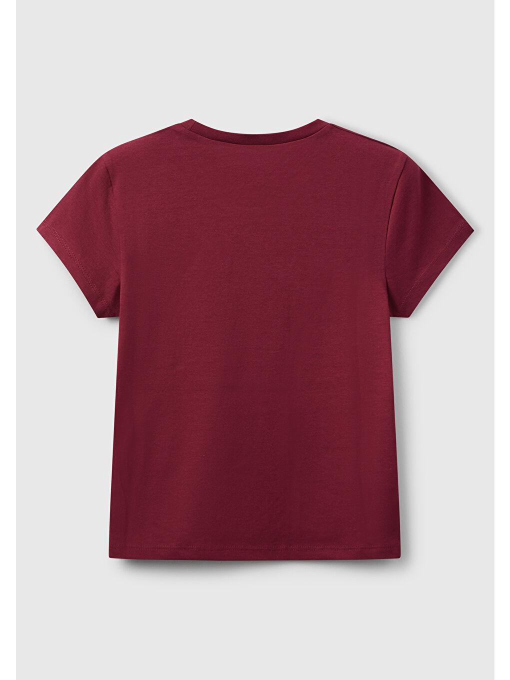 Kız Çocuk Bordo Parıltılı Logo Baskılı Ribana Yaka Regular Fit T-shirt-1