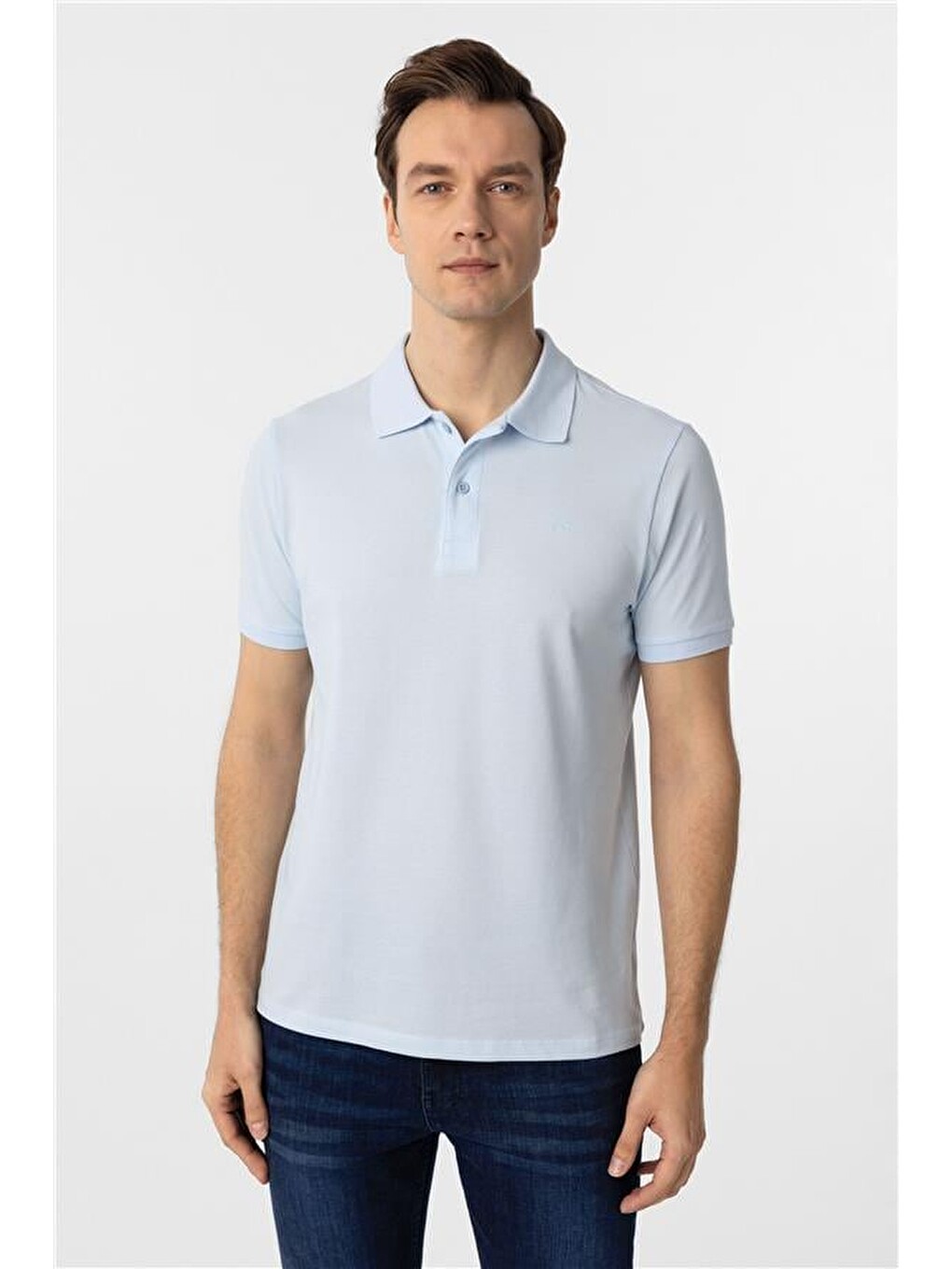 Buz Mavi Slim Düz Polo Yaka Tişört