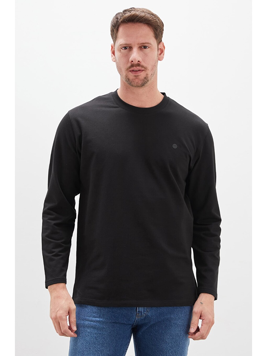 Siyah Baskılı Bisiklet Yaka Sweatshirt