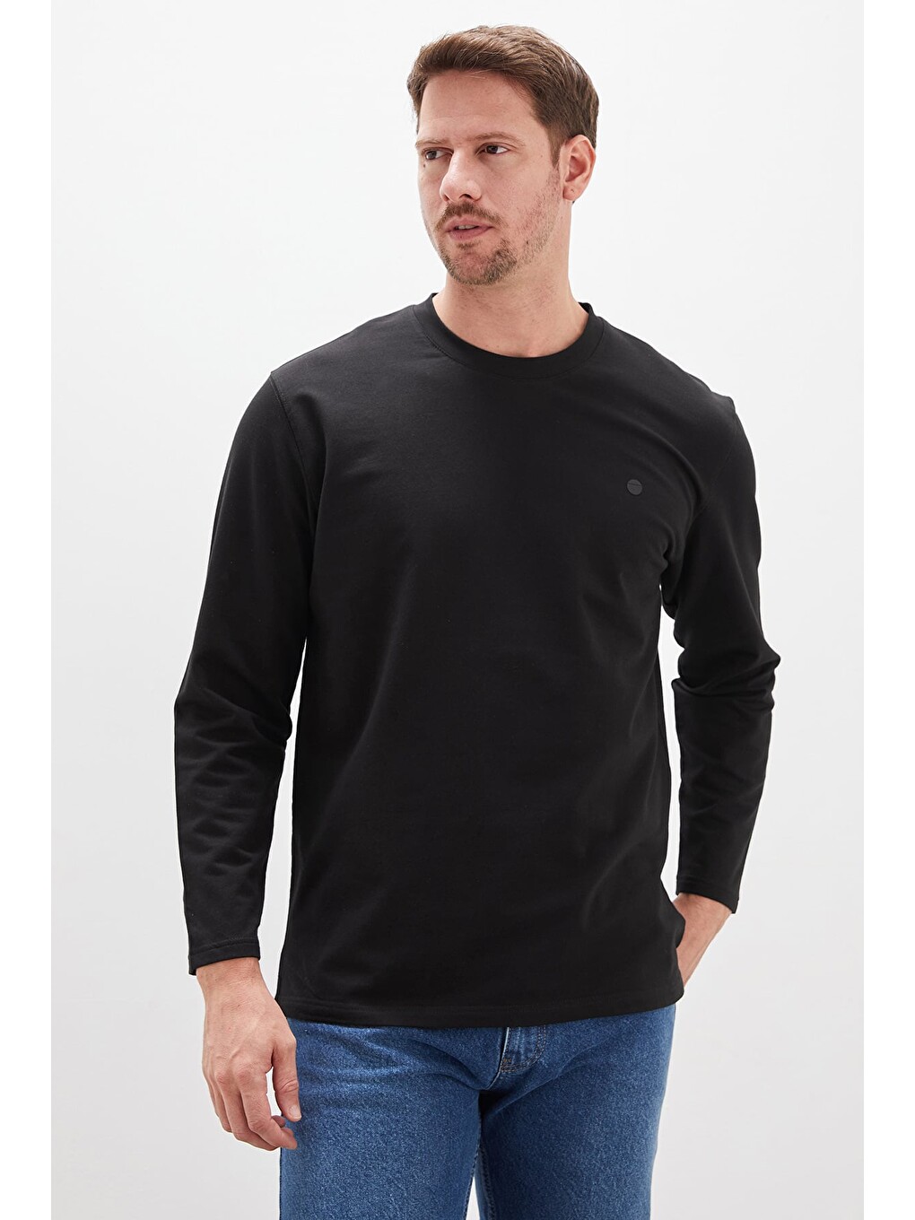 Siyah Baskılı Bisiklet Yaka Sweatshirt-1