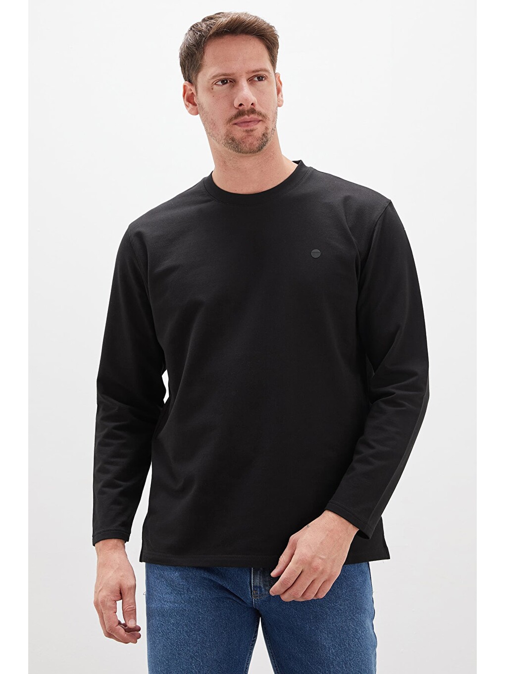 Siyah Baskılı Bisiklet Yaka Sweatshirt-2