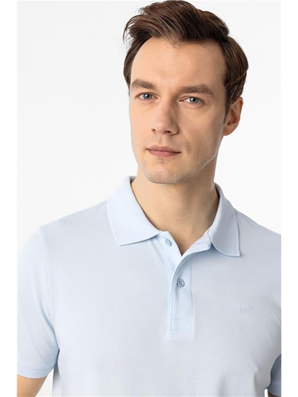 Buz Mavi Slim Düz Polo Yaka Tişört-2