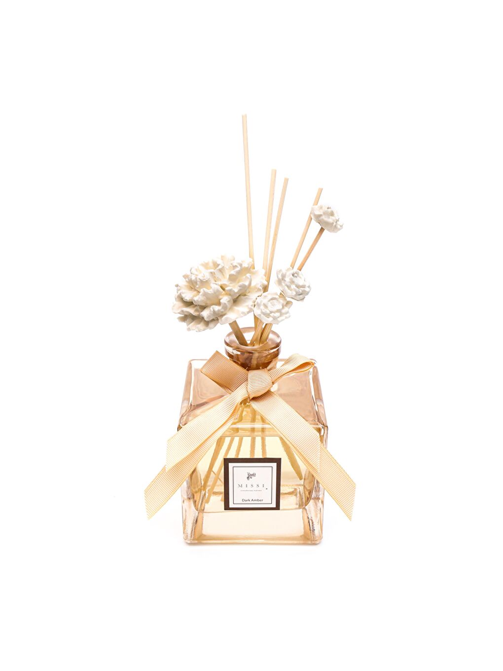 Sarı 500 ml Amber Kare Şişe Çiçek Taş Bambu Çubuklu Dark Amber Oda Kokusu-1