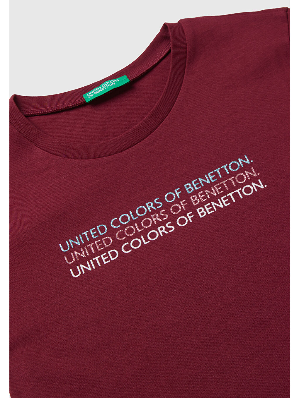 Kız Çocuk Bordo Parıltılı Logo Baskılı Ribana Yaka Regular Fit T-shirt-2